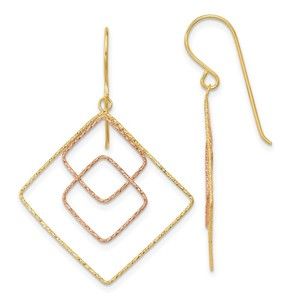 14k Two-tone Diamond-cut Graduated Square Shepherd Hook Earrings